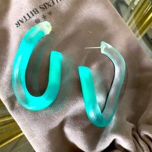 NEW Alexis Bittar TEAL Twist 14K-Gold-Plated & Lucite Hoop Earrings